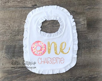 Personalized first birthday bib, cake smash bib, first birthday outfit girl, Donut first birthday bib, Donut Grow up, 1st Birthday outfit,