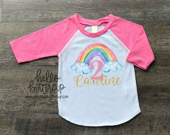 Second birthday outfit girl, Girls Second birthday outfit, Rainbow Birthday, 2nd birthday girl, Personalized Birthday shirt, Baseball Raglan