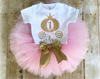 1. Geburtstag Mädchen Outfit, Personalisiertes Mädchen Outfit, Cake smash tutu, Prinzessin 1. Geburtstag Outfit, Cinderella Geburtstag