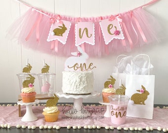 Some Bunny is One, Bunny High Chair Banner, First Birthday Outfit, Easter Birthday, Bunny Cake Topper, Bunny 1st Birthday