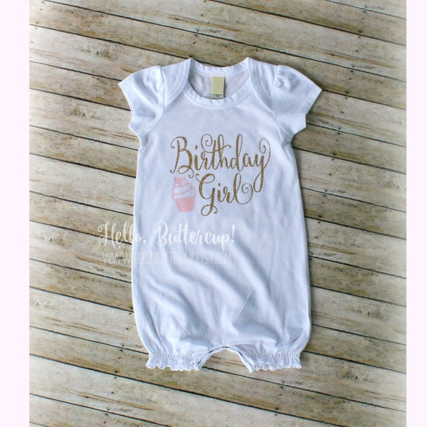 First Birthday Romper, Girls First Birthday Outfit, Cake Smash Outfit, Birthday Girl, One Bodysuit, Gold Glitter shirt, Second Birthday 2nd