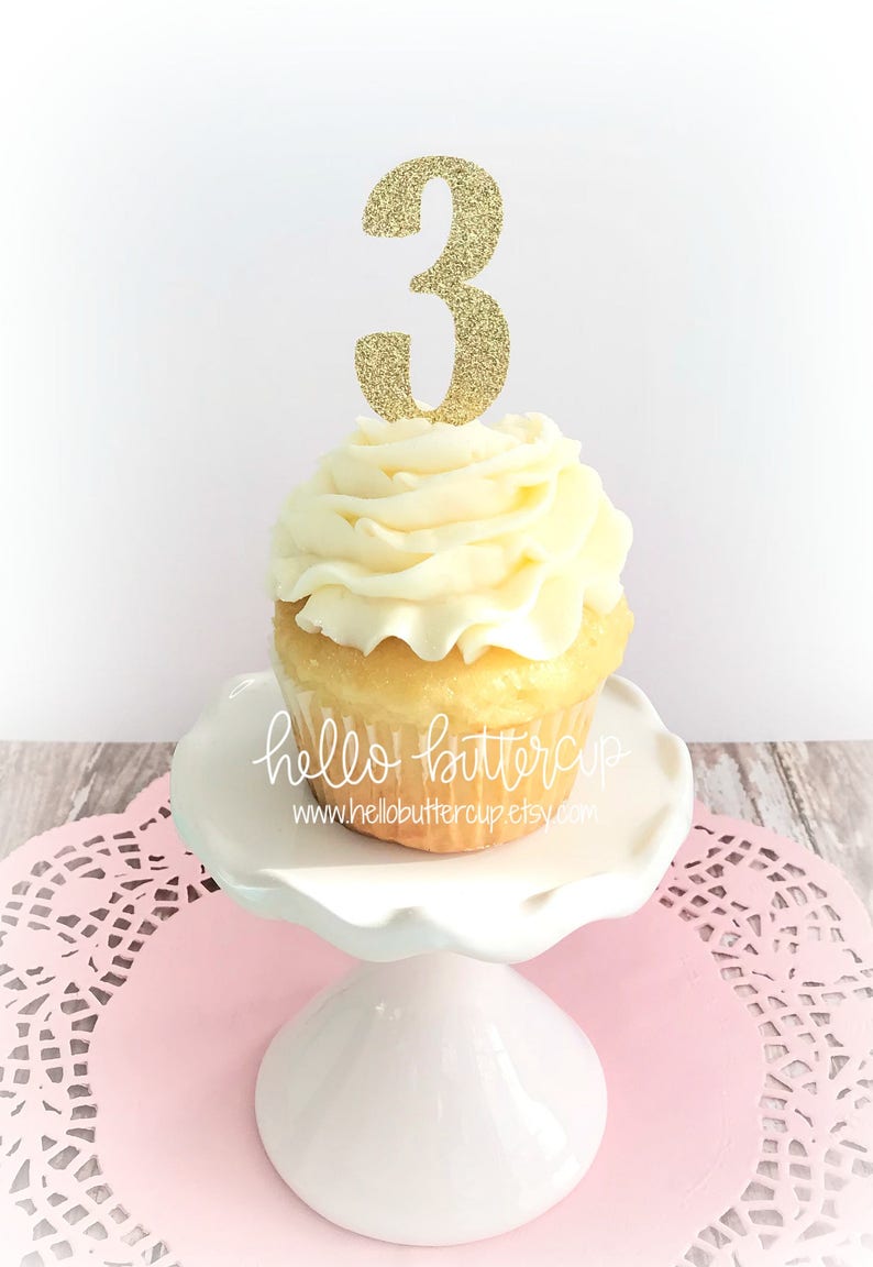 Third Birthday Girl Cupcake Toppers Cake Smash Prop Cupcake Etsy