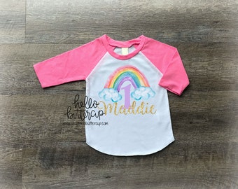 First birthday outfit girl, Cake smash outfit, Girls first birthday outfit, Personalized Birthday shirt, Raglan tee, Rainbow baby birthday