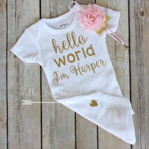 Personalized bodysuit & Headband, Gold glitter take home outfit, Coming Home outfit, Newborn romper, Gold newborn outfit, baby girl outfit