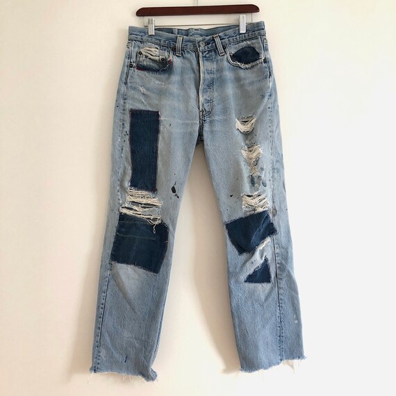 Vintage 90s LEVI'S 501 Distressed PATCHWORK Denim