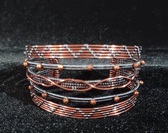 Wire wrapped cuff bracelet, ooak, 'Industrial Ivy', stacked bracelets