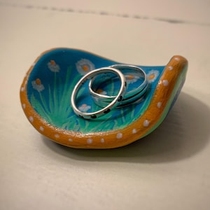 Cute Trinket Ceramic Ring Dish - Jewelry Bowl Floral Design