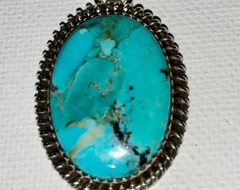 Large Sterling Silver and Turquoise Pendant with Slotted Edge-NEW!