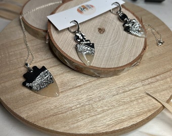 Black Iced arrowhead necklaces and earrings (hypoallergenic)