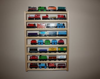Engraved - Train Rack Tall - Thomas the Tank Wooden Train Display and Storage Wall Rack