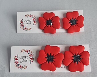 POPPY | Anemone Polymer clay stud earrings, Gift for her, Anniversary gift ideas, Cute clay earrings, Red studs, Flower stud earrings