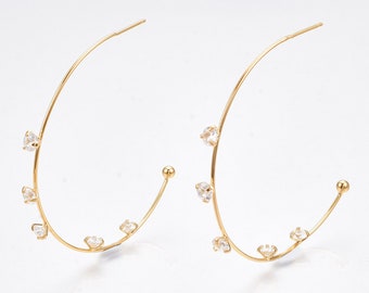 Brass Cubic Zirconia Half Hoop Earrings