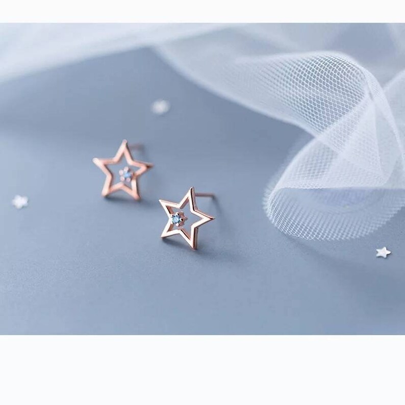 925 Silver Star with Cubic Zirconia stud earrings Cute little earrings Geometric stud earrings Cubic zirconia stud earrings