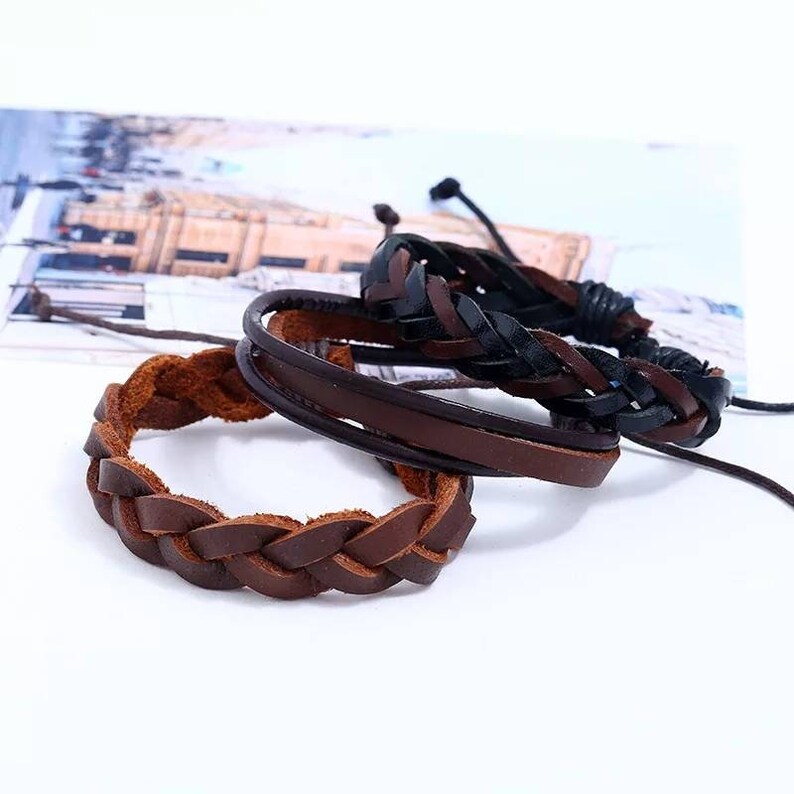 Leather men bracelet Black Brown leather bracelet Gift ideas for him Anniversary gift Casual bracelet Husband gift ideas