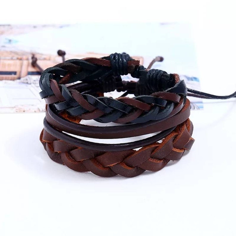 Leather men bracelet Black Brown leather bracelet Gift ideas for him Anniversary gift Casual bracelet Husband gift ideas