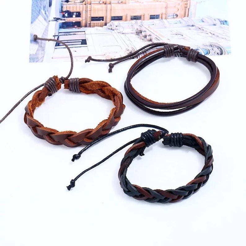 Leather men bracelet Black Brown leather bracelet Gift ideas for him Anniversary gift Casual bracelet Husband gift ideas