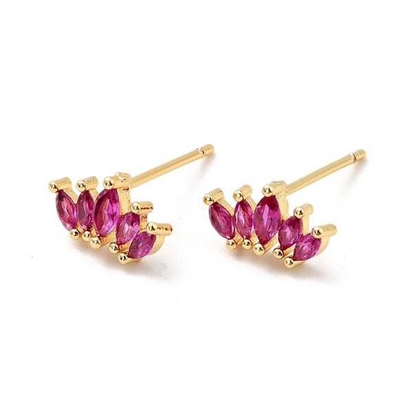 QUEEN / Pendientes de tuerca de circonita cúbica de color rosa intenso, pendientes pequeños lindos, pendientes de tuerca, pendientes de circonita cúbica, pendientes de oro