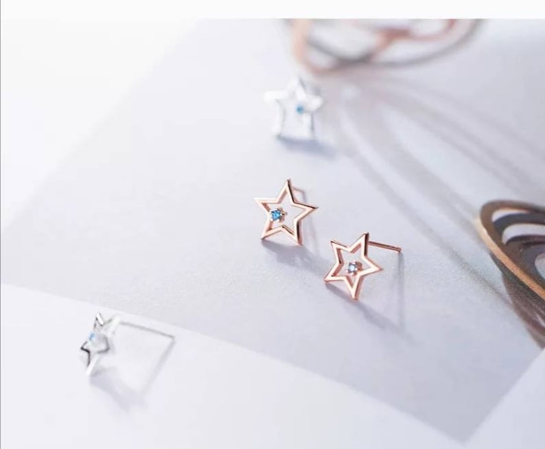 925 Silver Star with Cubic Zirconia stud earrings Cute little earrings Geometric stud earrings Cubic zirconia stud earrings