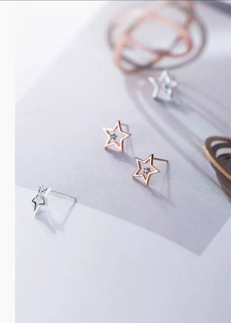 925 Silver Star with Cubic Zirconia stud earrings Cute little earrings Geometric stud earrings Cubic zirconia stud earrings