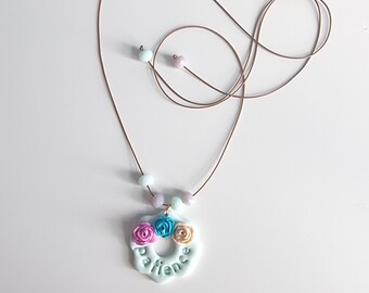 PATIENCE | Long floral polymer clay necklace, Pastel colors clay necklace, Adjustable necklace length, Gift for her