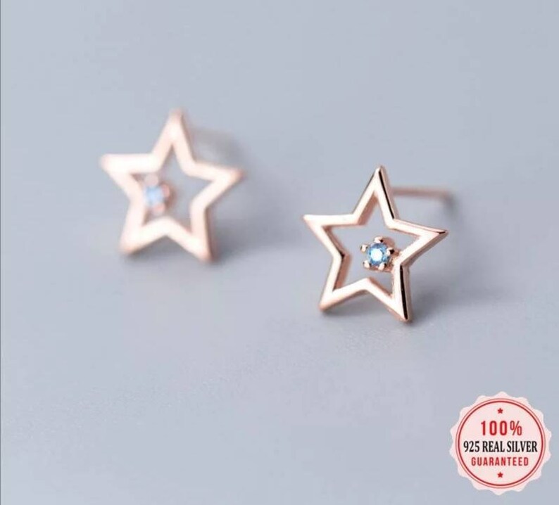 925 Silver Star with Cubic Zirconia stud earrings Cute little earrings Geometric stud earrings Cubic zirconia stud earrings