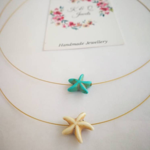 Collier étoile de mer, collier étoile de mer turquoise, collier étoile de mer turquoise blanche, idées cadeaux pour elle, cadeau anniversaire, look été