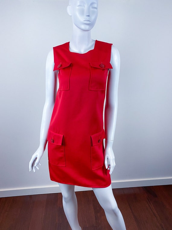 Gianni Versace Couture 1990s Red Wool Shift Dress… - image 3