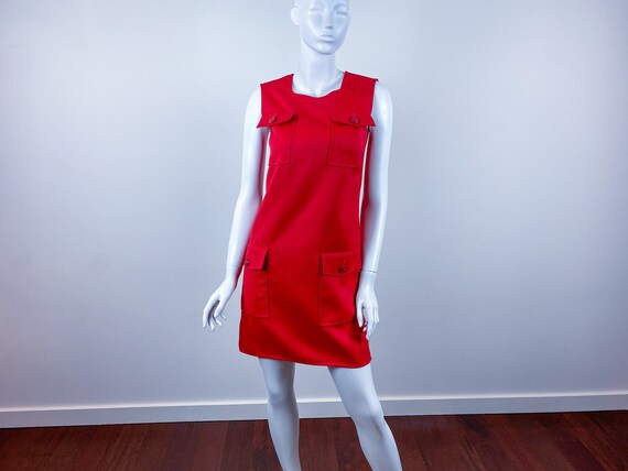 Gianni Versace Couture 1990s Red Wool Shift Dress… - image 1