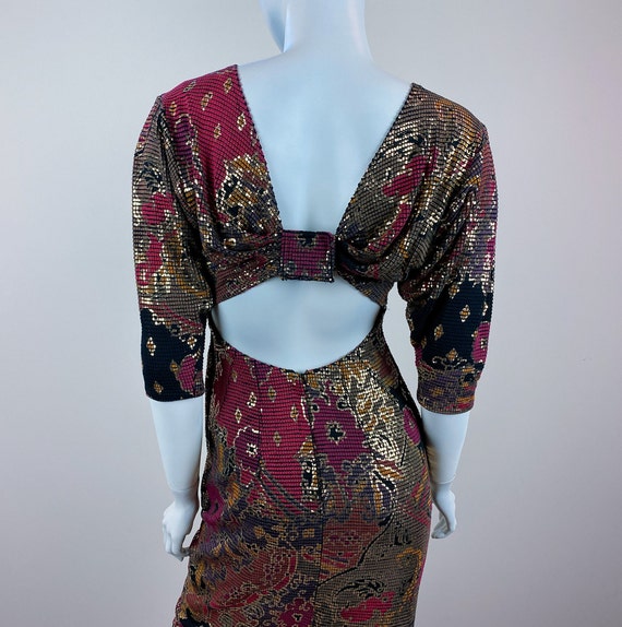 1980s METALLIC MOSAIC dress, Vintage Floral 80s B… - image 2