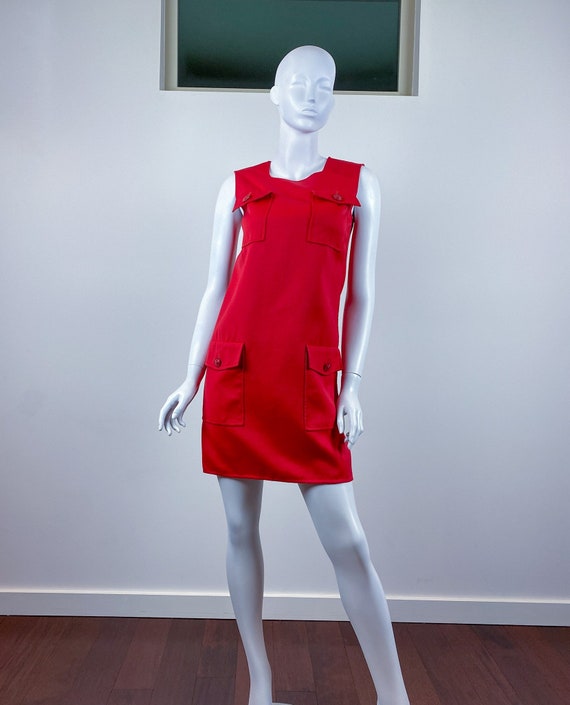 Gianni Versace Couture 1990s Red Wool Shift Dress… - image 2