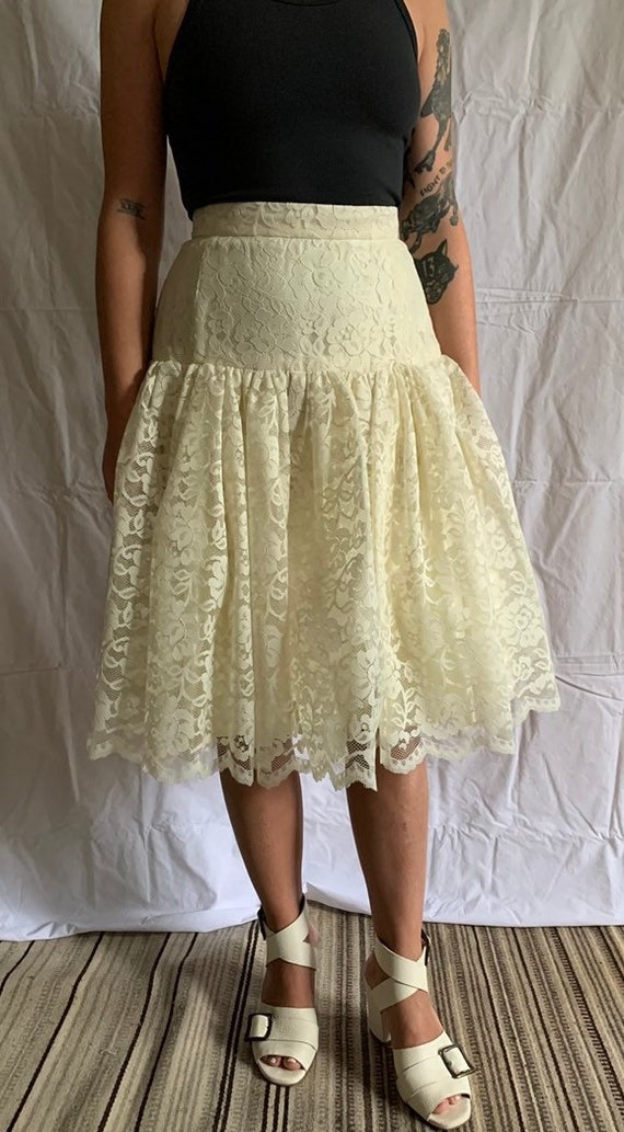 white lace fit and flare skirt