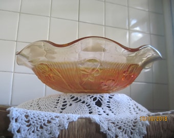 Carnival glass bowl - amber carnival glass - carnival glass amber ombre bowl