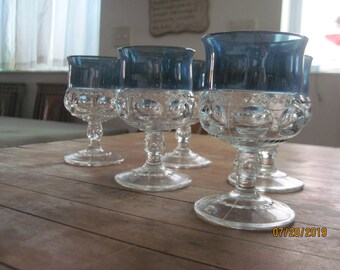 Small crystal wine glasses - Tippin blue crystal glasses - Thumbprint crystal glasses - King's Crown crystal glasses