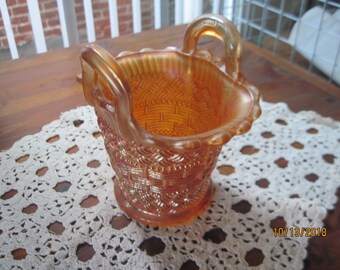 Carnival glass double handle basket