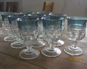 Crystal cordial glasses - Tippin blue crystal glasses - Thumbprint pattern crystal glasses