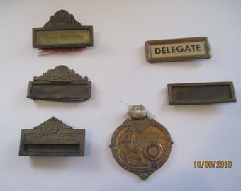 Group of brass delegate pins/Philadelphia delegate pin/Ocean City delegate pin /23rd National Convention pin/Pittsburgh delegate badge