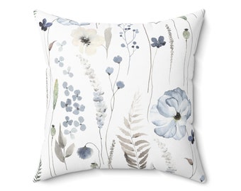 Shabby Chic, Decorative Pillow Cover, Floral Cushion Cover, Blue Pillow flowers, floral Pillowcase, Country Flowers Blue cushion