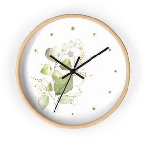 Minimalist Wall Clock, Scandinavian Wall Clock, Green and Gold Clock, Wall Clock for Kitchen, Green Wall Clock, Round  Nordic Wall Clock