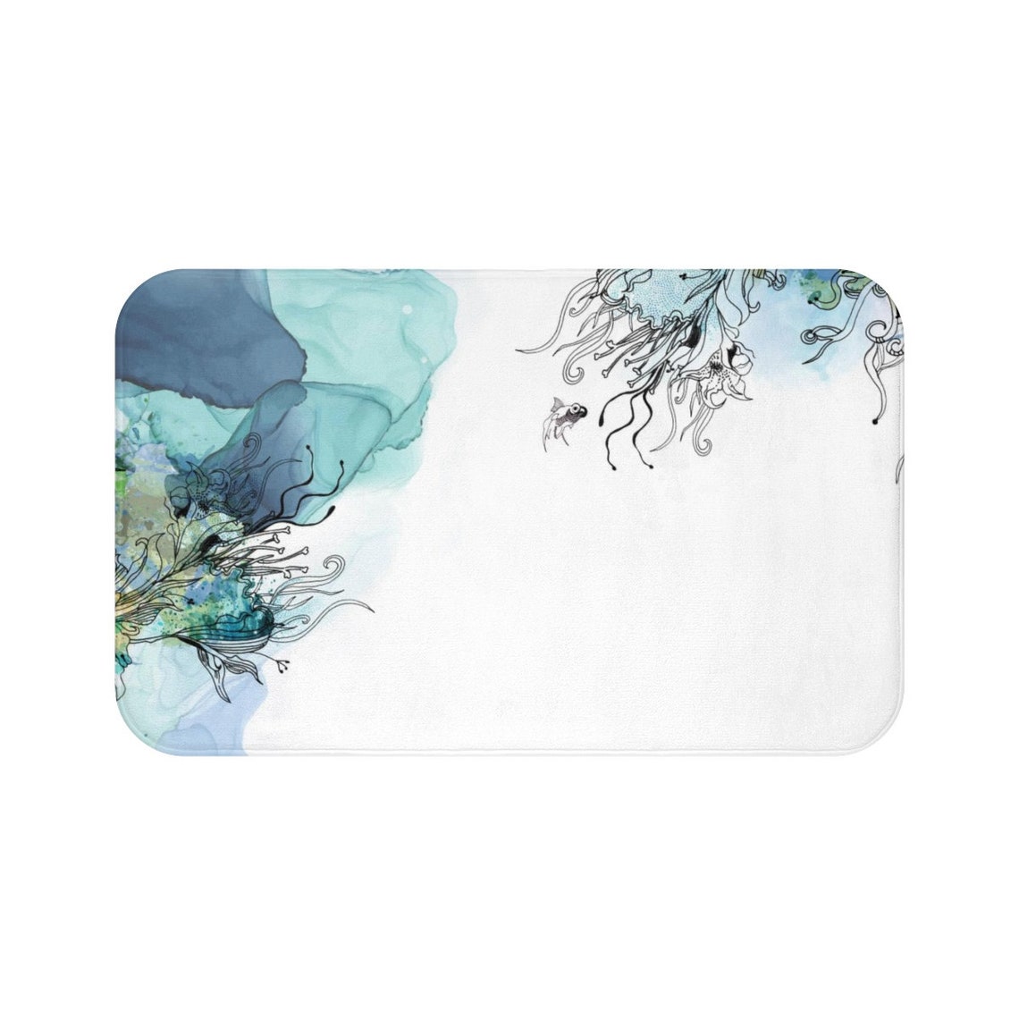 Blue Watercolor Bath Mat Blue Bath Set Bath Mat Set Modern - Etsy