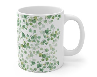 Nature Mug, Green Ceramic Mug, Leaf Mug, Ceramic Mug Set, Nature Ceramic Mug, 15oz Mug, Green Coffee Mug, Minimalist Mug Set