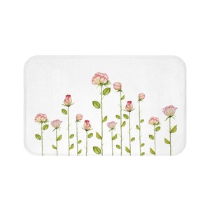 Pink Rose Bath Mat, Floral Bath Mat, Minimalist Bathroom Decor, Blush Pink Bathroom Decor, Flower Bath Mat, Flower Bath Rug, Bathroom Set image 4