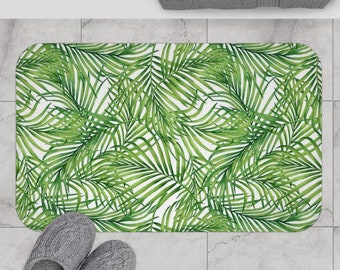 Green Bath Mat, Green Bath Rug, Tropical Leaf Bath Mat, Tropical Bathroom Decor, Green Leaf Bath Mat, Farmhouse Bathroom Decor, Bathroom Rug