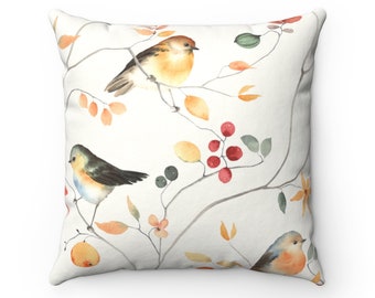 Farmhouse Throw Pillow, Birds Pillow Cover, Birds Home Decor, Decorative Pillow for Couch, Bird Throw Pillow Case with Insert, Birds Cushion