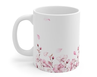 Rosa Blumen-Becher, Blumenkaffee- & Teebecher, minimalistischer Keramikbecher, Blumenbecher-Set, Kaffeebecher, Geschenkbecher für Mädchen, Becher für Frau