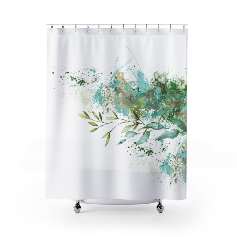 Art Shower Curtain, Blue and Green Shower Curtain, Bathroom Decor, Boho Shower Curtain, Modern