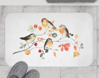 birds bath mat, birds bathroom rug, farmhouse bath mat, birds bathroom decor