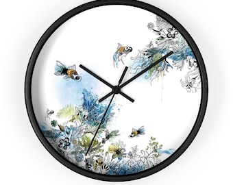 Unique Wall Clock, Nursery Clock, Blue Wall Clock, Kids Room Wall Clock, Modern Wall Clock, Nursery Wall Decor, Fish Clock, Kids Room Decor