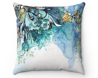 Blue Abstract Square Pillow, Blue Throw Pillow Cover, Modern Blue Cushion, Blue Pillow 18x18, Modern Cushion, Decorative Pillow Blue
