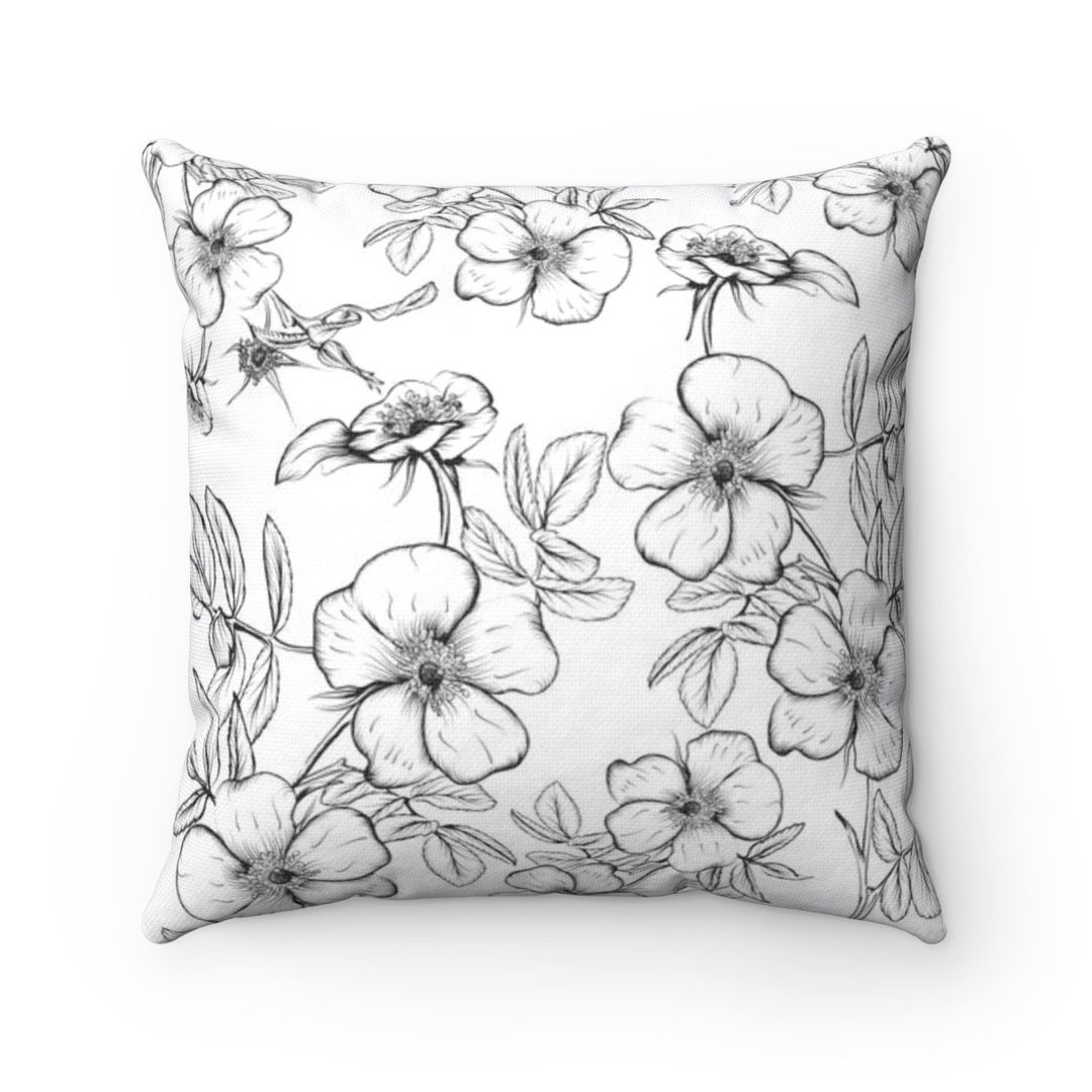 Decorative Pillows, Black and White Pillow, Floral Pillow, Square