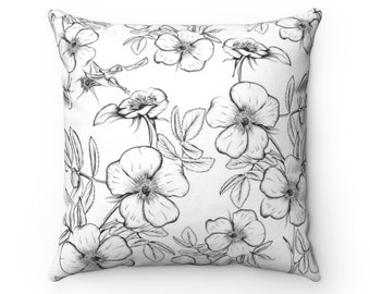 Decorative Pillows, Black and White Pillow, Floral Pillow, Square Pillow, Floral Accent Pillow, Black and White Pillow Cover, Pillow Case